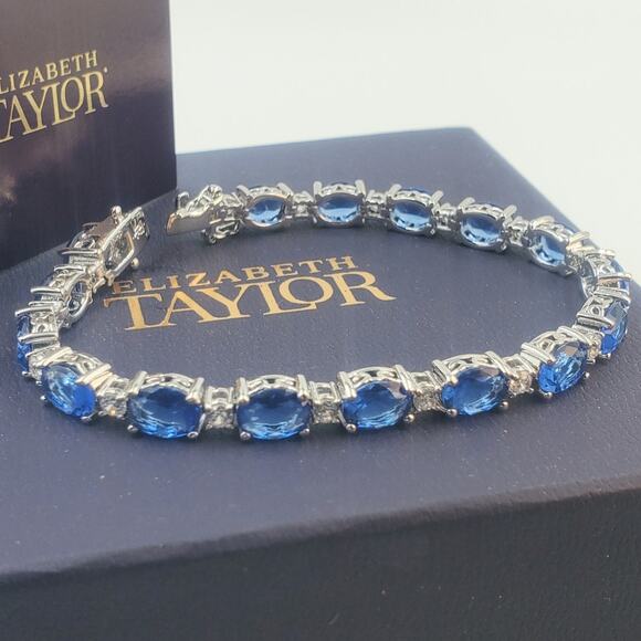 Elizabeth Taylor – QVC – Simulated Sapphire CZ Sterling Silver Tennis Bracelet - Picture 1 of 5